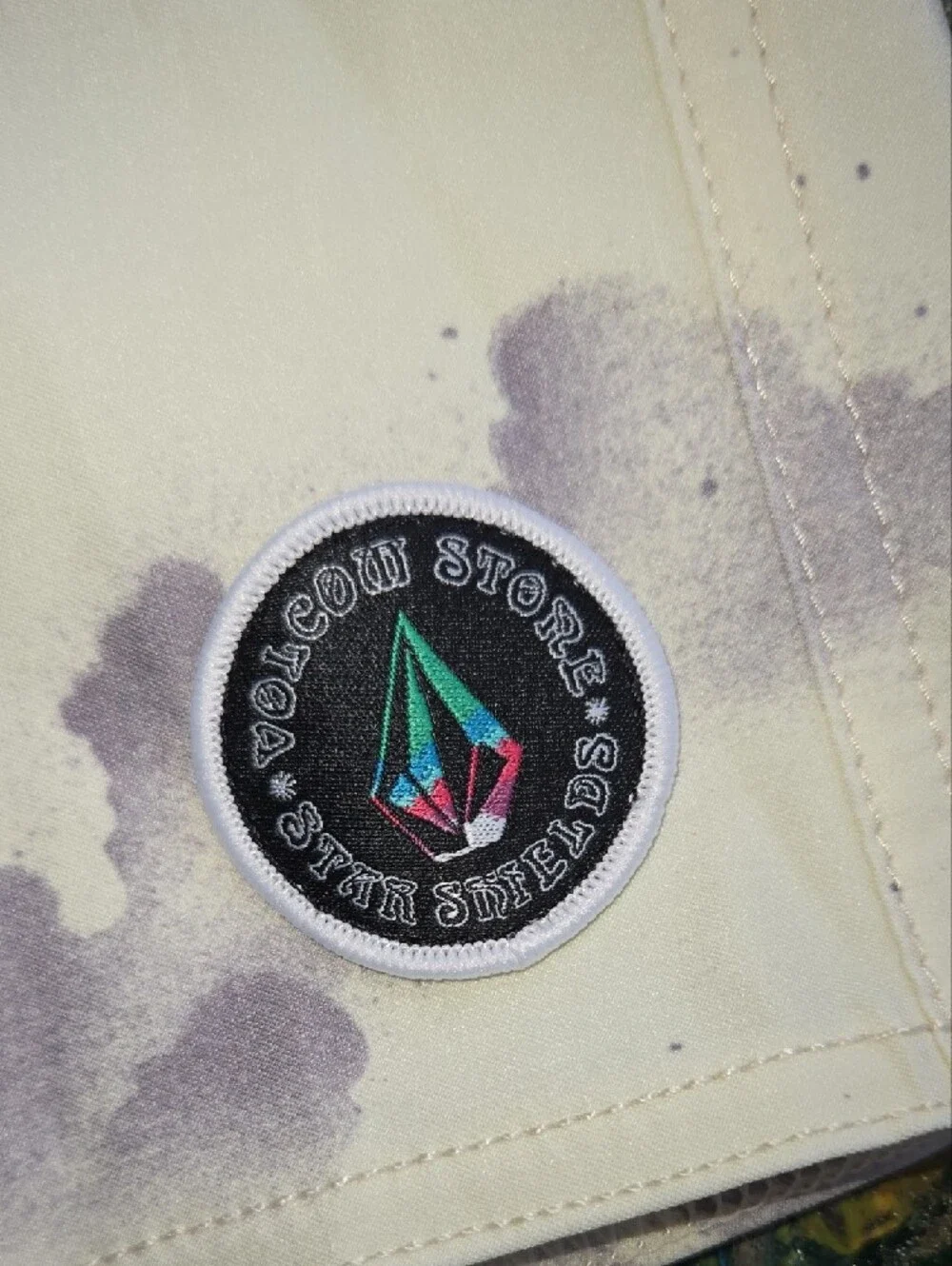 Volcom White Board Shorts with Pink & Teal Floral Mandala Print